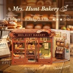 Original CUTEBEE 216pcs Mrs.Hunt Bakery Book Nook Kit DIY Miniature House Bakery Dessert Shop Dollhouse Booknook for Adults Tiny House Bookshelf Decor 3D Wooden Puzzle DIY Craft Gifts for Family Friends book nook para montar gifts for books fans