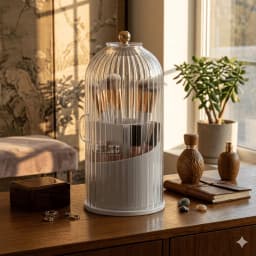 360° Rotating Multifunction Clear Dustproof Skincare Cosmetic Tools Storage Organizer, Makeup Brush Holder With Lid For Vanity Desktop Bathroom Countertop, Desk Organizer Creative Birdcage Large Capacity Lipstick, Lip Gloss