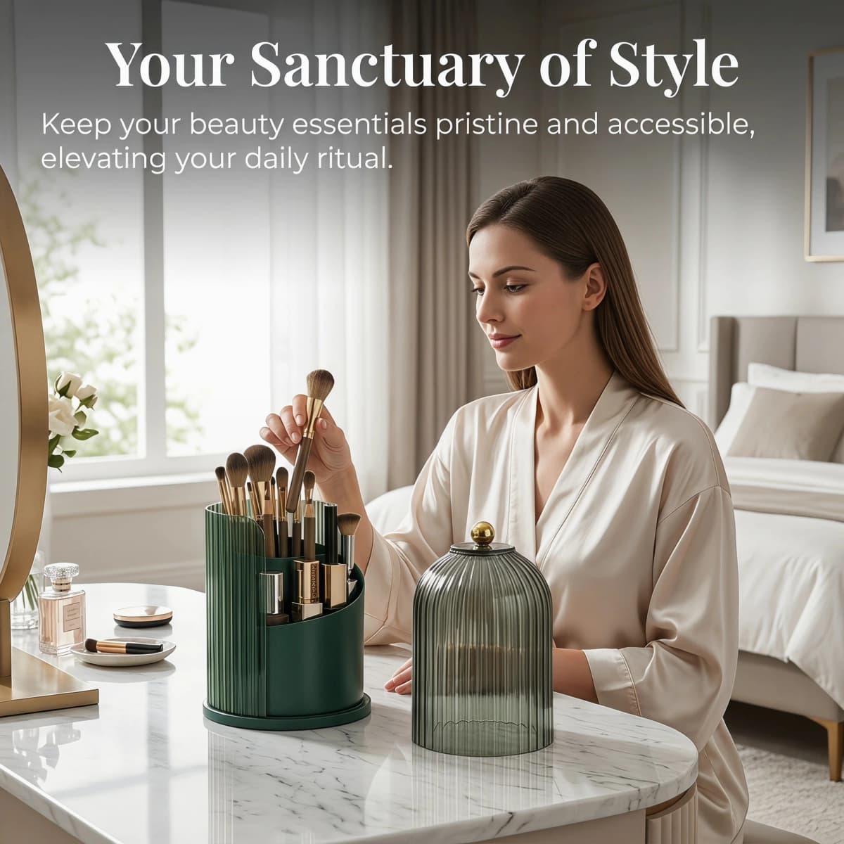 360° Rotating Multifunction Clear Dustproof Skincare Cosmetic Tools Storage Organizer, Makeup Brush Holder With Lid For Vanity Desktop Bathroom Countertop, Desk Organizer Creative Birdcage Large Capacity Lipstick, Lip Gloss