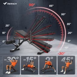 MERACH Adjustable Weight Bench Foldable 108 Angles Training Bench with Headrest Extended Backrest 450 kg Capacity Steel Frame Workout Bench for Home Gym Bench Press Incline Decline Ab Exercise Space Saving Multifunctional Training Bench for Home