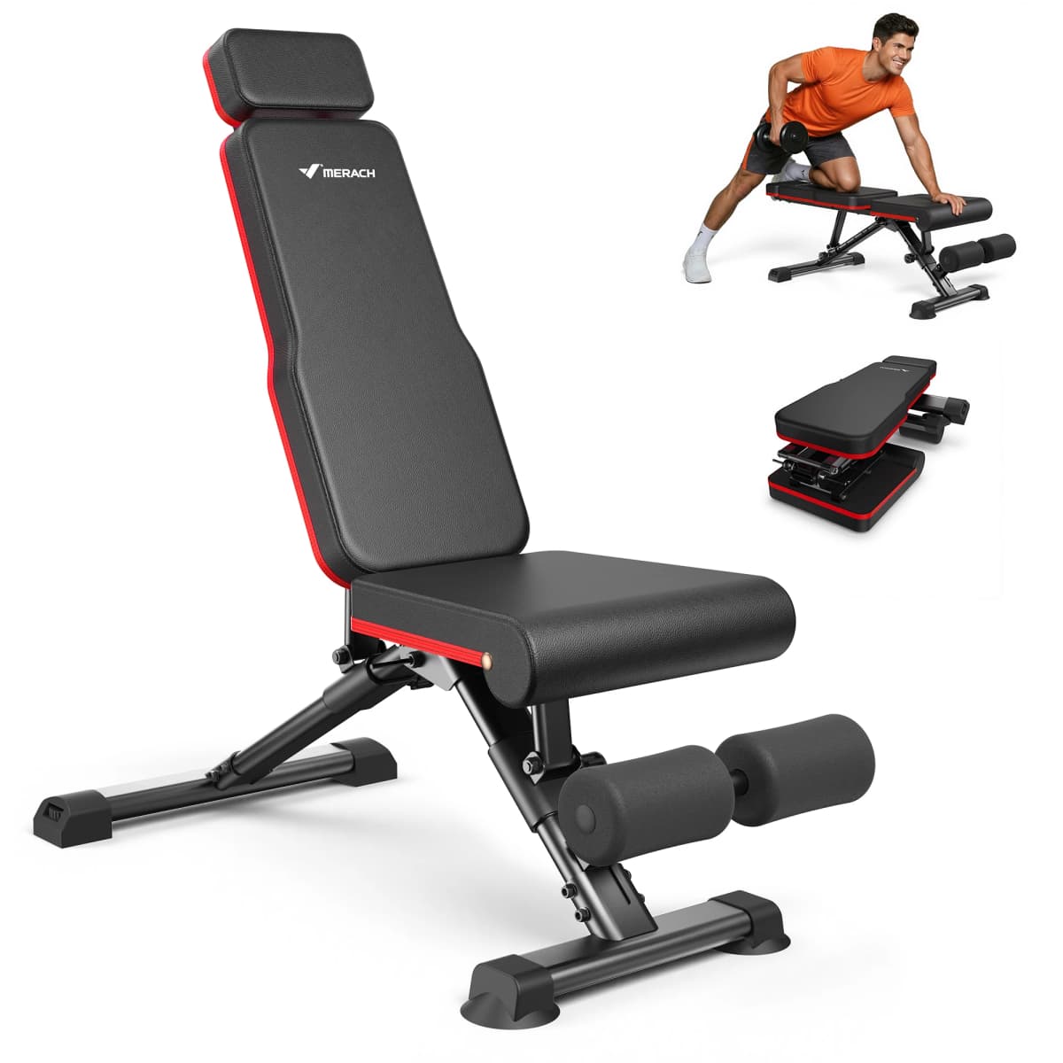 MERACH Adjustable Weight Bench Foldable 108 Angles Training Bench with Headrest Extended Backrest 450 kg Capacity Steel Frame Workout Bench for Home Gym Bench Press Incline Decline Ab Exercise Space Saving Multifunctional Training Bench for Home