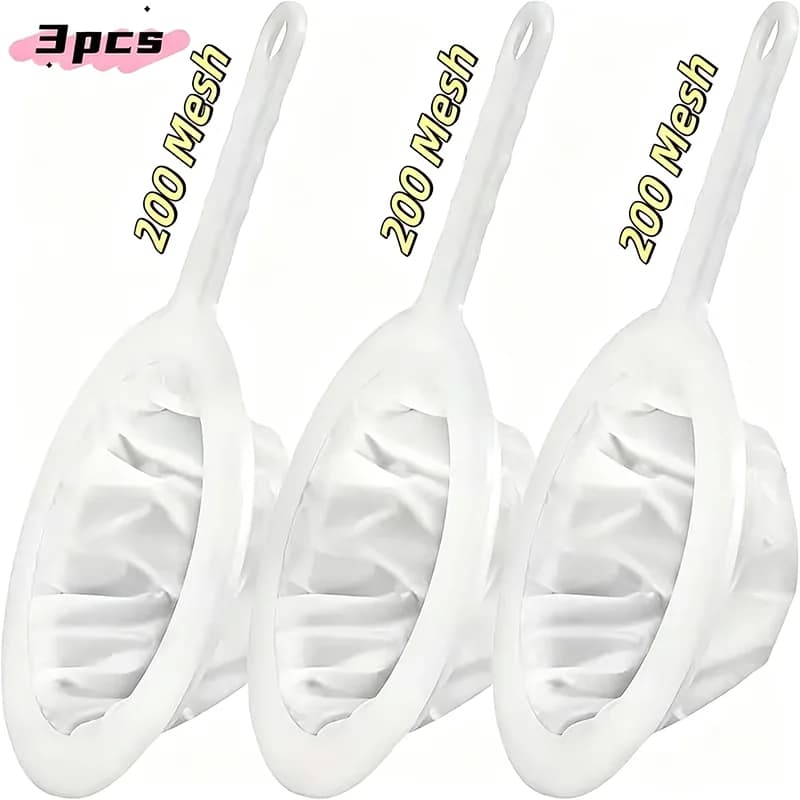 3PCS/200 Mesh Washable Nylon Ultra Fine Filter Mesh Strainer Spoon Sieve Soy Milk Juice Coffee Tea Filter Kitchen Colander