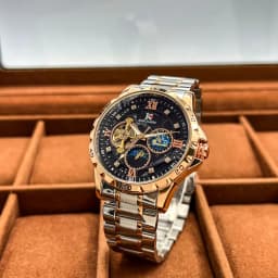 AOKULASIC Fashion Mechanical Watch for Men Starry Sky Luminous Design Stainless Steel Strap Business Automatic Watches Moon Phase Tourbillon Mens Wristwatches