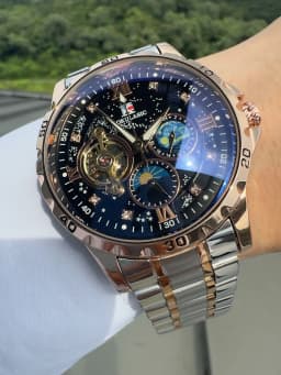 AOKULASIC Fashion Mechanical Watch for Men Starry Sky Luminous Design Stainless Steel Strap Business Automatic Watches Moon Phase Tourbillon Mens Wristwatches
