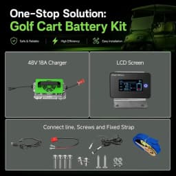 48V 100Ah LiFePO4 Golf Cart Battery, 10.24kW Peak Power & 4000+ Cycles, Built-in 200A BMS | with 48V 18A Lithium Battery Charger, LCD Screen & APP Monitoring | for Golf Carts, RV,