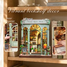 Original CUTEBEE 199pcs Champs-Élysées Florist Book Nook Kit DIY Miniature House Dollhouse Kit Book Nook Para Montar for Adults Booknook Tiny Flower House Bookshelf Decor 3D Wooden Puzzle DIY Craft Gifts for Family Friends for Books Fans Gifts