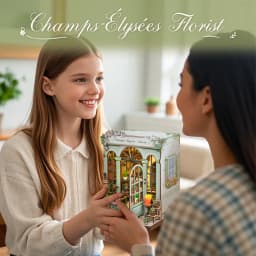 Original CUTEBEE 199pcs Champs-Élysées Florist Book Nook Kit DIY Miniature House Dollhouse Kit Book Nook Para Montar for Adults Booknook Tiny Flower House Bookshelf Decor 3D Wooden Puzzle DIY Craft Gifts for Family Friends for Books Fans Gifts