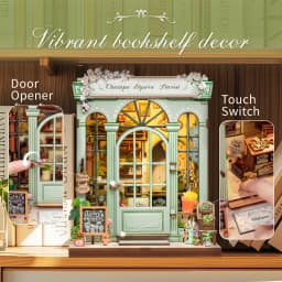 Original CUTEBEE 199pcs Champs-Élysées Florist Book Nook Kit DIY Miniature House Dollhouse Kit Book Nook Para Montar for Adults Booknook Tiny Flower House Bookshelf Decor 3D Wooden Puzzle DIY Craft Gifts for Family Friends for Books Fans Gifts