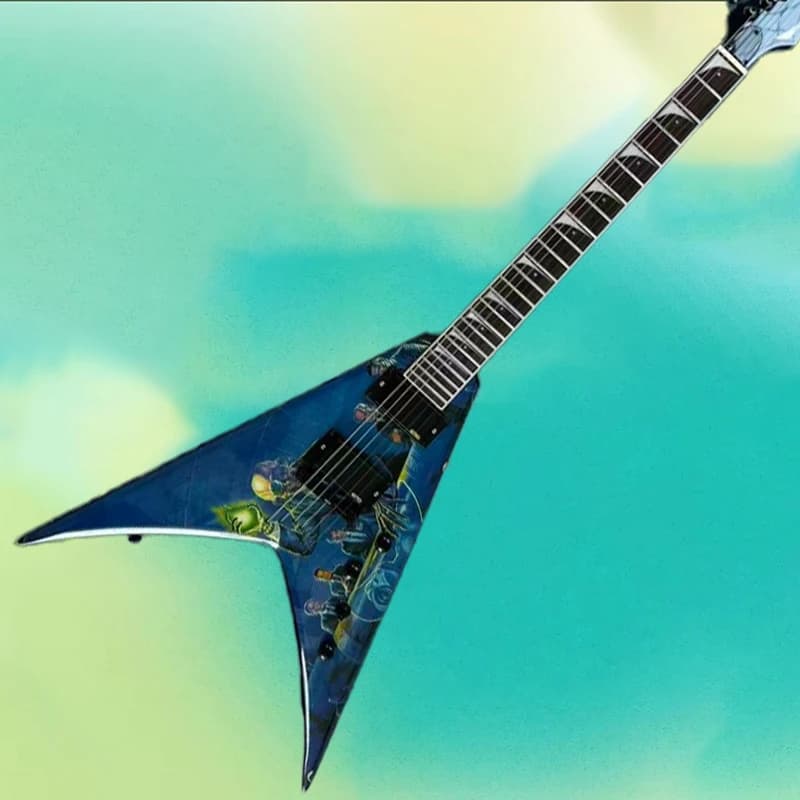 Blue front and black back electric guitar, mahogany body, black hardware, HH pickups, stainless steel round frets, US warehouse, free shipping