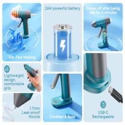 Cordless Hot Glue Gun 4V USB‑C Rechargeable Mini Hot Melt Glue Gun with Battery 30s Fast Heating, Anti‑Drip Nozzle, Comes With 7*140mm Hot Glue Sticks Portable Glue Gun For Crafts DIY Projects & Home Repairs