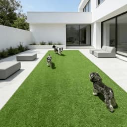 19.68 X 39.37 artificial turf mat with a total area of 60 square feet and a grass height of 0.6 feet. Rubber-backed, hard-wearing, croppable, pet-friendly, suitable for patios, balconies, and dogs