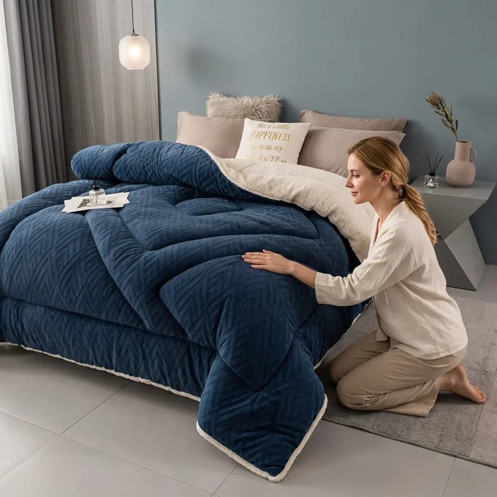 All-Season Warm Velvet Blanket Cut Pile Soft Comfort Geometric Stripe Design from Single to King.