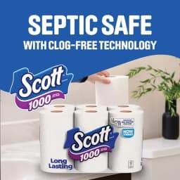 Septic-Safe Toilet Paper, 1-Ply Bathroom Tissue, 4 Rolls, 1,000 Sheets Per Roll, 4,000 Sheets Total, Everyday Household Use
