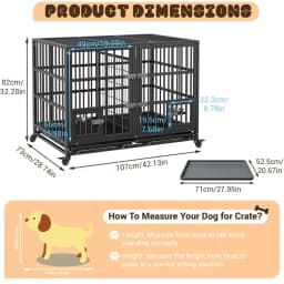 42 Inch Heavy Duty Dog Crate Metal Dog Cage with Double Door Lockable Wheels Removable Divider Trays Feeding Doors for Small Medium Large Dogs Indoor