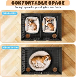 42 Inch Heavy Duty Dog Crate Metal Dog Cage with Double Door Lockable Wheels Removable Divider Trays Feeding Doors for Small Medium Large Dogs Indoor
