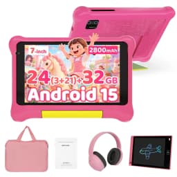 7 Inch Kids Tablet Full Set Android 15 24GB(3+21GB Virtual) 32GB ROM Five‑Core Processor 2800mAh WiFi Bluetooth5.4 With Headphone Writing Drawing Board Carry Bag Children Educational Learning Tablet