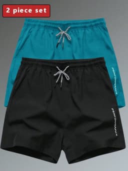 2 Piece Set Mens Shorts Summer Breathable Sports Drawstring Fitness 3/4 Length Pants Pocket Printed Daily Wear Black Green