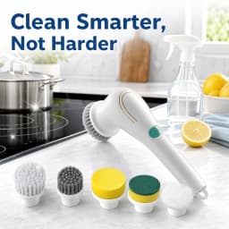 Automatic Cleaning Brush – Sponge Material, Powerful Stain Removal, Multiple Brush Heads, Handle