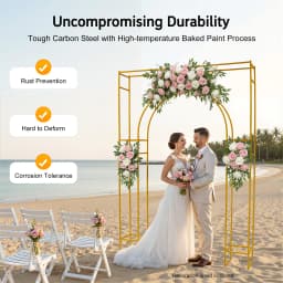 Gold Metal Wedding Arch Backdrop Stand Carbon Steel 44.09lbs Load Square‑Outer Inner‑Arch Frame for Ceremony Birthday Baby Shower