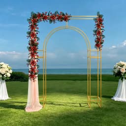 Gold Metal Wedding Arch Backdrop Stand Carbon Steel 44.09lbs Load Square‑Outer Inner‑Arch Frame for Ceremony Birthday Baby Shower