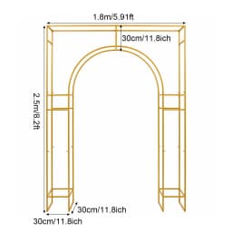 Gold Metal Wedding Arch Backdrop Stand Carbon Steel 44.09lbs Load Square‑Outer Inner‑Arch Frame for Ceremony Birthday Baby Shower