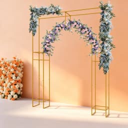 Gold Metal Wedding Arch Backdrop Stand Carbon Steel 44.09lbs Load Square‑Outer Inner‑Arch Frame for Ceremony Birthday Baby Shower