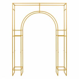 Gold Metal Wedding Arch Backdrop Stand Carbon Steel 44.09lbs Load Square‑Outer Inner‑Arch Frame for Ceremony Birthday Baby Shower