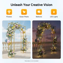 Gold Metal Wedding Arch Backdrop Stand Carbon Steel 44.09lbs Load Square‑Outer Inner‑Arch Frame for Ceremony Birthday Baby Shower