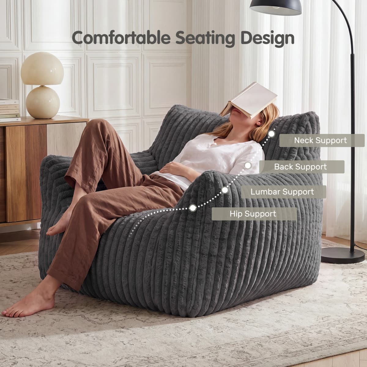 MCQ Living Room Bean Bag Sofa with Memory Foam Filling Corduroy Plush for Adults Recliners Home Theater Seating Reclining Sofa Chair for Living Room
