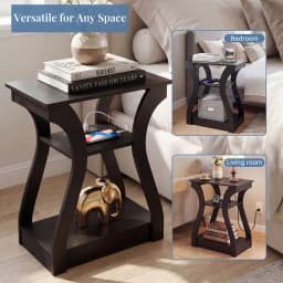 MCQ 2 Pack Living Room Cabinet with Charging Station 3-Tier Side Table Storage Display Nightstand Bedside Coffee Sofa Tea Table Cabinets For Furniture