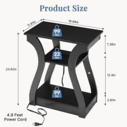 MCQ 2 Pack Living Room Cabinet with Charging Station 3-Tier Side Table Storage Display Nightstand Bedside Coffee Sofa Tea Table Cabinets For Furniture