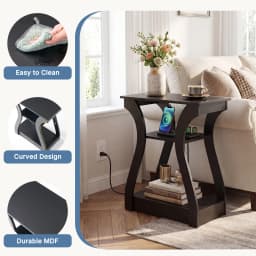 MCQ 2 Pack Living Room Cabinet with Charging Station 3-Tier Side Table Storage Display Nightstand Bedside Coffee Sofa Tea Table Cabinets For Furniture