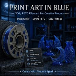 300g Sparkling Blue PETG 3D Printer Filament 1.75mm Crystal Translucent Consumable High Strength Smooth Layer Finish for Daily Desk Storage & Crafts