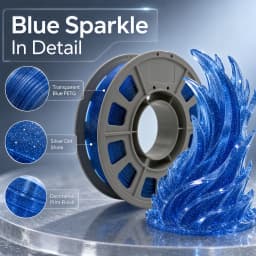 300g Sparkling Blue PETG 3D Printer Filament 1.75mm Crystal Translucent Consumable High Strength Smooth Layer Finish for Daily Desk Storage & Crafts