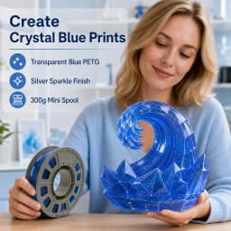 300g Sparkling Blue PETG 3D Printer Filament 1.75mm Crystal Translucent Consumable High Strength Smooth Layer Finish for Daily Desk Storage & Crafts