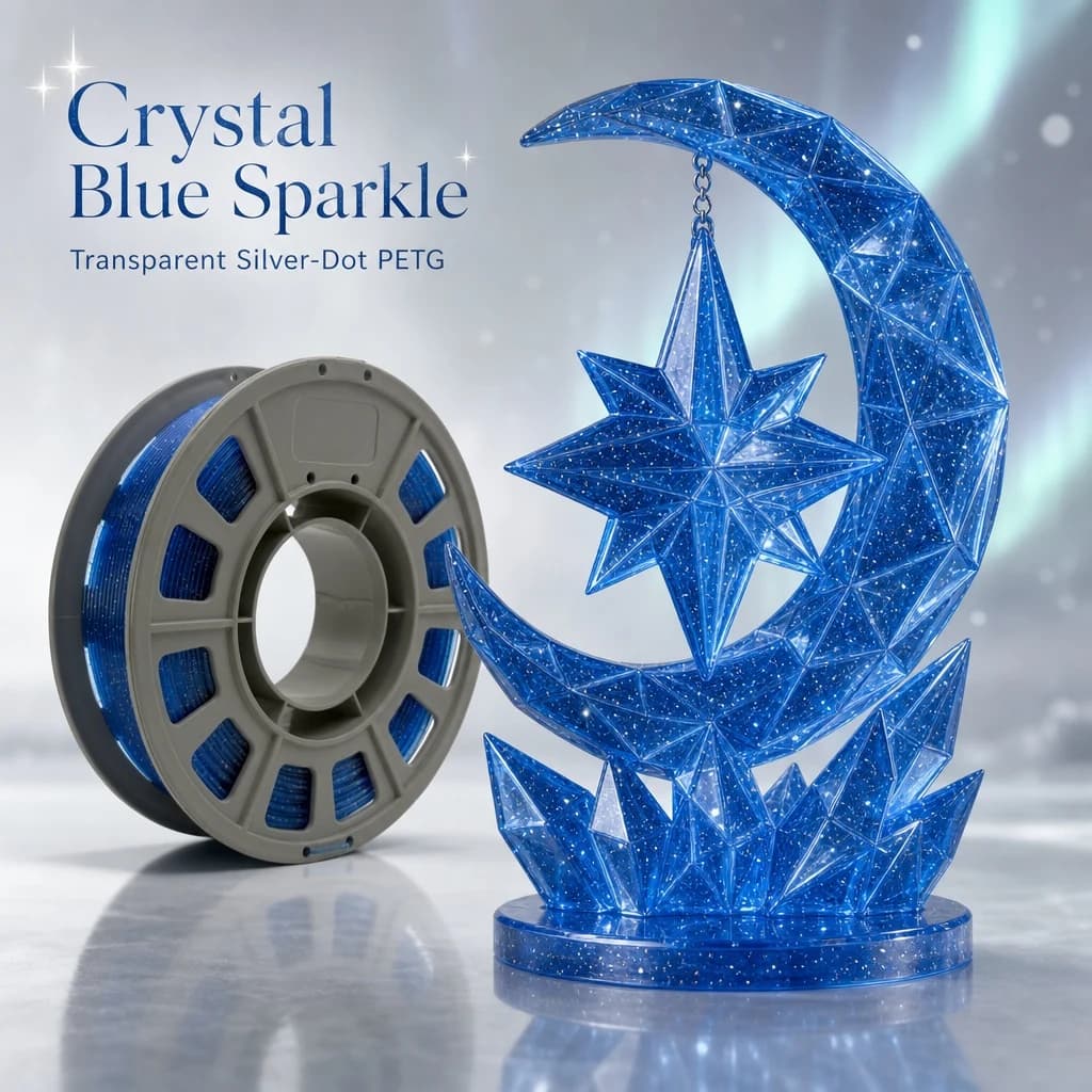 300g Sparkling Blue PETG 3D Printer Filament 1.75mm Crystal Translucent Consumable High Strength Smooth Layer Finish for Daily Desk Storage & Crafts