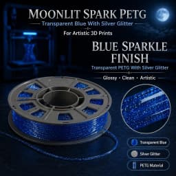 300g Sparkling Blue PETG 3D Printer Filament 1.75mm Crystal Translucent Consumable High Strength Smooth Layer Finish for Daily Desk Storage & Crafts
