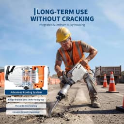Tacleekii 1500W Heavy Duty Electric Demolition Jackhammer 1800 BPM 60J Impact Energy, Anti-Vibration 360° Adjustable Handle, Carrying Case - For Masonry, Foundation, Tile Removal - Includes JH-65