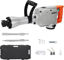 Tacleekii 1500W Heavy Duty Electric Demolition Jackhammer 1800 BPM 60J Impact Energy, Anti-Vibration 360° Adjustable Handle, Carrying Case - For Masonry, Foundation, Tile Removal - Includes JH-65