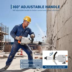 Tacleekii 1500W Heavy Duty Electric Demolition Jackhammer 1800 BPM 60J Impact Energy, Anti-Vibration 360° Adjustable Handle, Carrying Case - For Masonry, Foundation, Tile Removal - Includes JH-65
