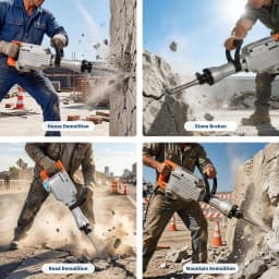 Tacleekii 1500W Heavy Duty Electric Demolition Jackhammer 1800 BPM 60J Impact Energy, Anti-Vibration 360° Adjustable Handle, Carrying Case - For Masonry, Foundation, Tile Removal - Includes JH-65