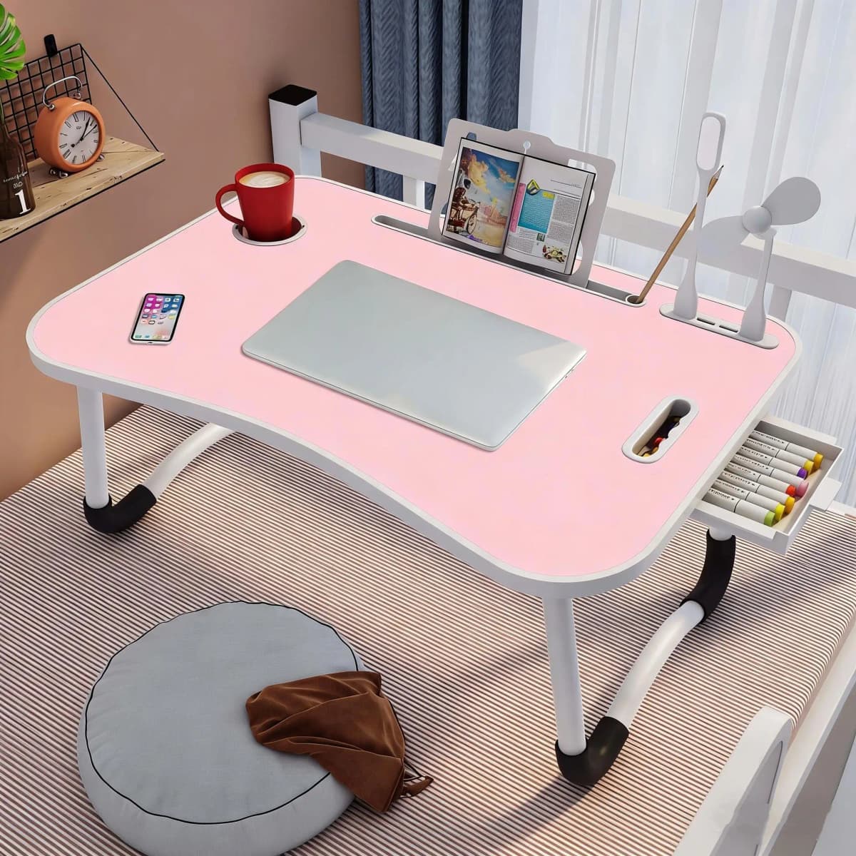Foldable Home Office Desk - 1-Second Open, No Assembly, Portable Laptop Stand with Storage & Upgraded Protective Packaging for Remote Work