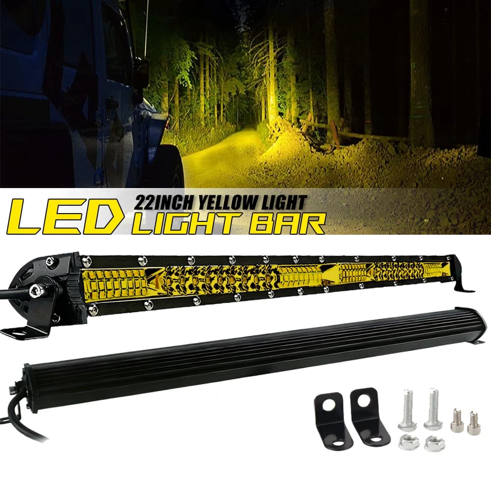 LED Light 22-Inch Yellow Light LED Off-Road Light Bar, Ultra-Thin and lightweight LED Light Bar, 12V 24V Off-Road Light, Combined Flood Beam Suitable for Tractor, Boat, Off-Road, 4x4 Truck, SUV, ATV Truck