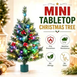 Bhony 360° Rotating Musical Christmas Tree With 35 Colorful LED Lights - 2FT Desktop Christmas Tree, USB/Battery Powered, With A Rotatable Base, Suitable For Home, Store, Classroom, Office, Party Decoration
