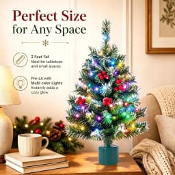 Bhony 360° Rotating Musical Christmas Tree With 35 Colorful LED Lights - 2FT Desktop Christmas Tree, USB/Battery Powered, With A Rotatable Base, Suitable For Home, Store, Classroom, Office, Party Decoration