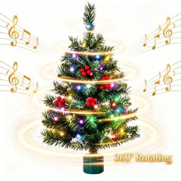 Bhony 360° Rotating Musical Christmas Tree With 35 Colorful LED Lights - 2FT Desktop Christmas Tree, USB/Battery Powered, With A Rotatable Base, Suitable For Home, Store, Classroom, Office, Party Decoration