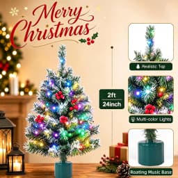 Bhony 360° Rotating Musical Christmas Tree With 35 Colorful LED Lights - 2FT Desktop Christmas Tree, USB/Battery Powered, With A Rotatable Base, Suitable For Home, Store, Classroom, Office, Party Decoration