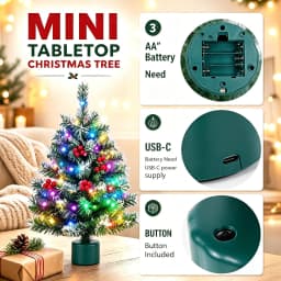 Bhony 360° Rotating Musical Christmas Tree With 35 Colorful LED Lights - 2FT Desktop Christmas Tree, USB/Battery Powered, With A Rotatable Base, Suitable For Home, Store, Classroom, Office, Party Decoration