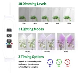 Grow Lights for Indoor Plants, 240 LEDs Full Spectrum Plant Light with Folding Wings, 3/9/12H Auto Timer, 10 Dimmable Levels, 3 Lighting Modes, Height Adjustable for Tall Large Plants, Vegetables