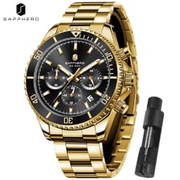 SAPPHERO Men's Luxury Quartz Chronograph Watch Stainless Steel Case 50M Waterproof Luminous Hands Date Display Sport Business Wristwatch Elegant Fashion Timepiece Premium Gift for Men